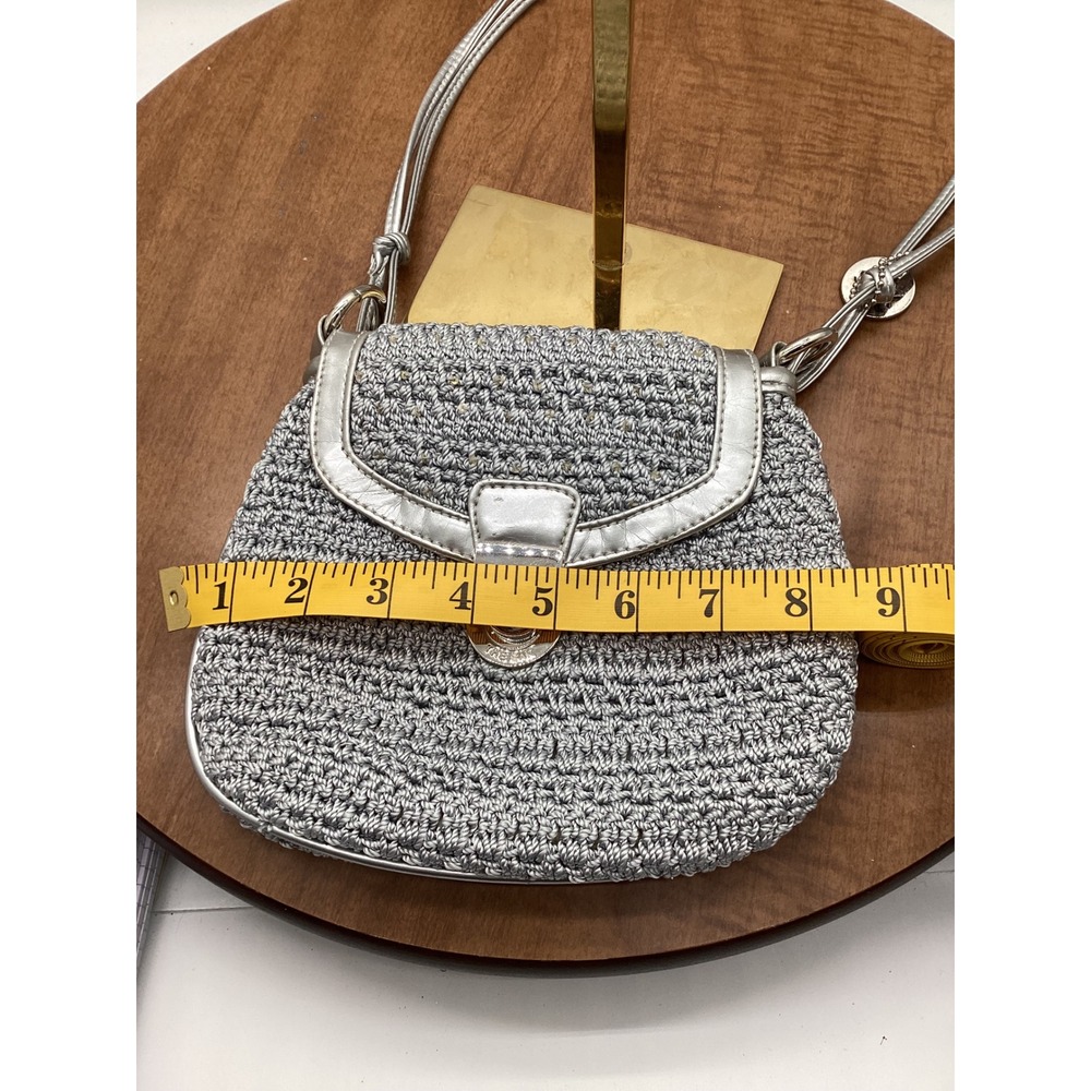 The Sak Silver Crochet Crossbody Bag Metallic Handcrafted Shoulder Bag Small - Picture 7 of 9